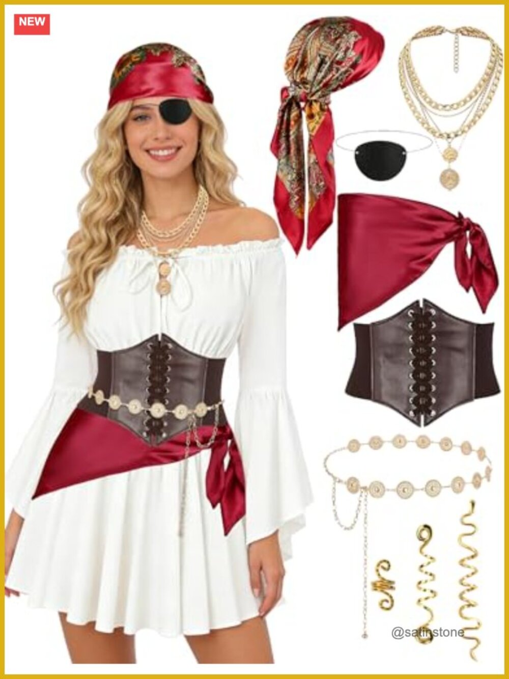 Women's Pirate Costume Set Off-Shoulder Dress Cosplay Halloween